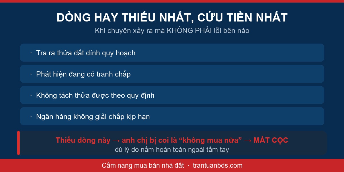 Sơ đồ điều khoản hoàn cọc khi không phải lỗi bên nào gồm dính quy hoạch, tranh chấp, không tách thửa được, ngân hàng không giải chấp kịp