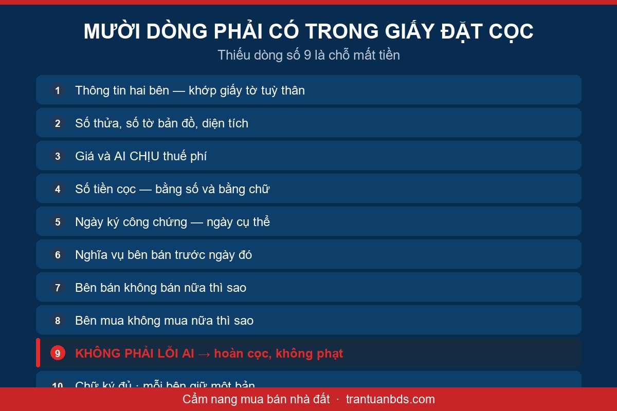 Sơ đồ mười dòng phải có trong giấy đặt cọc mua nhà đất